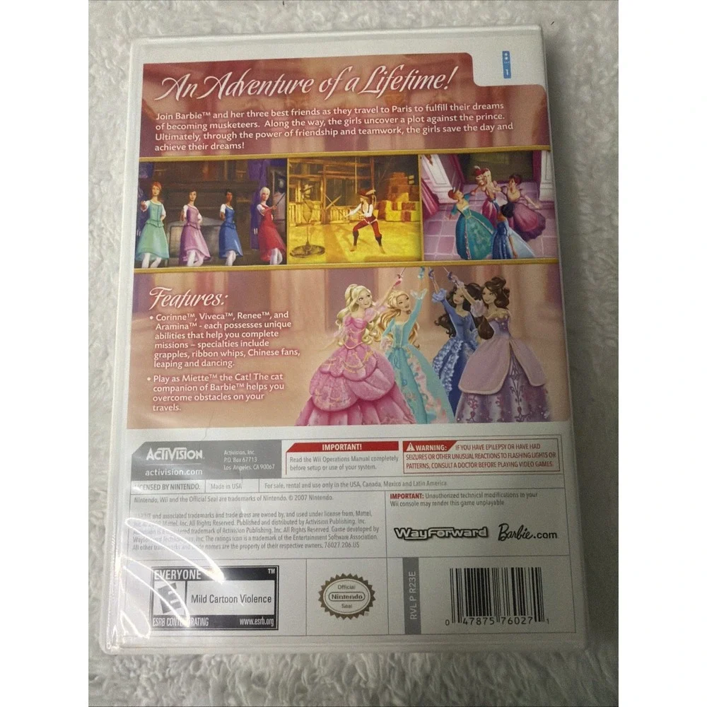 Barbie and the Three Musketeers Nintendo Wii, 2009 Complete CIB Corine Viveca